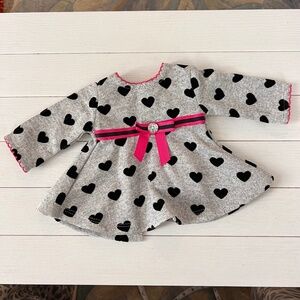 Dollie & Me Polka Gray & Black Heart Pattern Doll's Dress